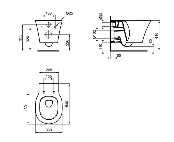 IDEAL STANDARD CONNECT AIR závesné WC, AquaBlade splachovanie E005401 Obrázek - fotka