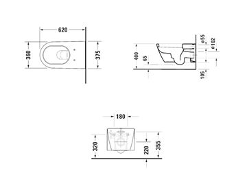 DURAVIT STARCK 2 závesné WC 2533090000 Technický nákres