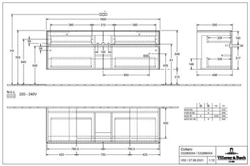 VILLEROY & BOCH COLLARO skrinka pod umývadlo 160x50x54,8 cm, 4 zásuvky, Truffle Grey C02800VG Technický nákres