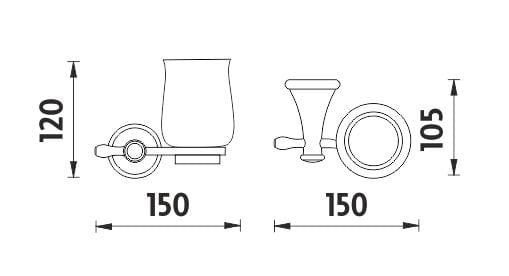 NIMCO LADA nástenný pohárik, keramika, staromeď/biela LA 19058K-80 Technický nákres