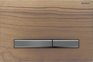 GEBERIT SIGMA 50 ovládacie tlačidlo pre dve splachovania, easy-to-clean, zinok/drevo, americký orech/čierny chróm