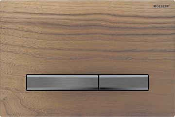 GEBERIT SIGMA 50 ovládacie tlačidlo pre dve splachovania, easy-to-clean, zinok/drevo, americký orech/čierny chróm