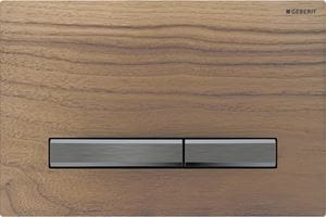 GEBERIT SIGMA 50 ovládacie tlačidlo pre dve splachovania, easy-to-clean, zinok/drevo, americký orech/čierny chróm
