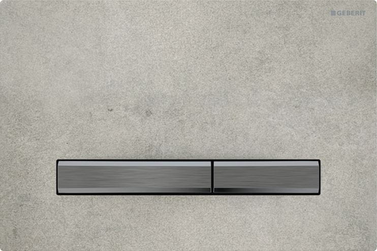 GEBERIT SIGMA 50 ovládacie tlačidlo pre dve splachovania, easy-to-clean, zinok/keramika, dekor betónu/čierny chróm 115.671.JV.2 Obrázek - Hlavní obrázek