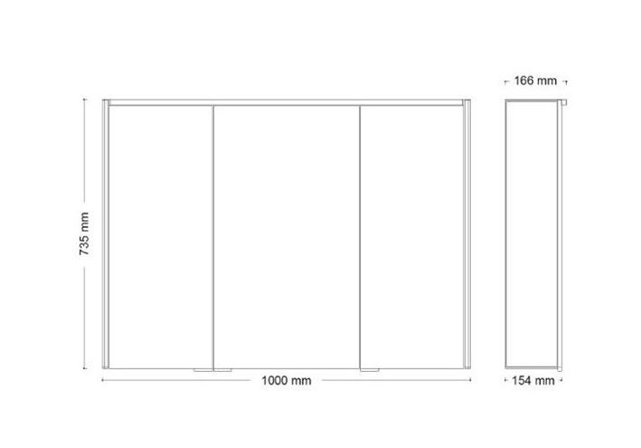 JOKEY DEKOR ALU III-HL LED zrkadlová skrinka 100x73,5x16,6 cm, osvetlenie, s vypínačom a el. zásuvkou, hliník, biela 124513120-0110 Technický nákres