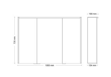 JOKEY DEKOR ALU III-HL LED zrkadlová skrinka 100x73,5x16,6 cm, osvetlenie, s vypínačom a el. zásuvkou, hliník, biela 124513120-0110 Technický nákres
