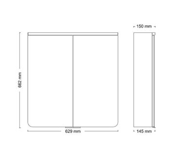 JOKEY XANTO LINE LED zrkadlová skrinka 62,9x66,2x15 cm, osvetlenie, s vypínačom a el. zásuvkou, MDF/drevo, biela 111312520-0110 Technický nákres