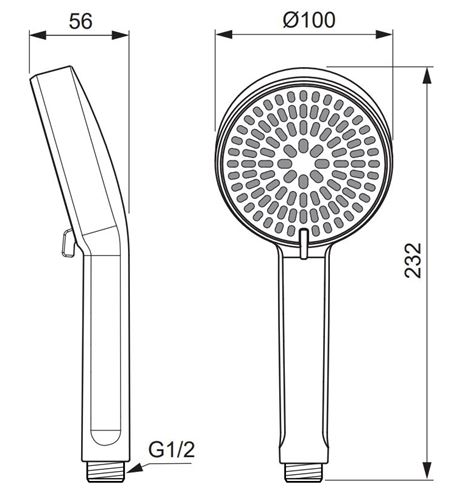 IDEAL STANDARD ALU+ ručná sprcha pr. 100 mm, 2 prúdy, rosé BD580RO Technický nákres