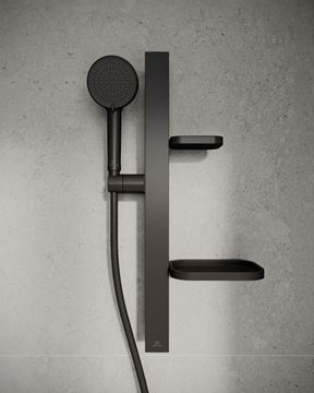 IDEAL STANDARD IDEALRAIN ALU+ sprchová súprava 5-dielna, ručná sprcha pr. 100 mm, 2 prúdy, tyč, hadica, mydelnička, polička, matná čierna BD586XG Obrázek - fotka