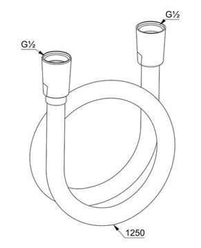 KLUDI SUPARAFLEX sprchová hadica 1250 mm, hladká, s ochranou proti prekrúteniu, plast, matná biela 6107153-00 Technický nákres