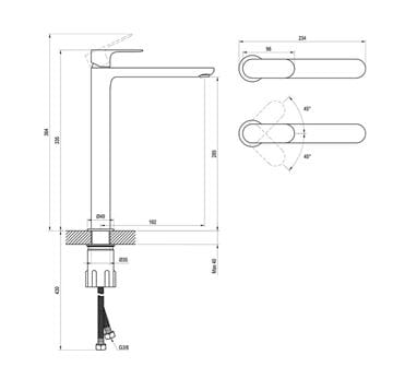 RAVAK ELEGANTA umývadlová stojanková batéria, EcoFlow, matná biela X070254 Technický nákres