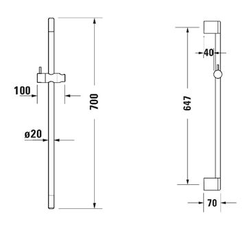 DURAVIT sprchová tyč 700 mm s držiakom, chróm UV0600003010 Technický nákres