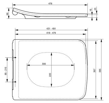TOTO SP WC sedadlo Slim, Soft-Closing TC512G Technický nákres
