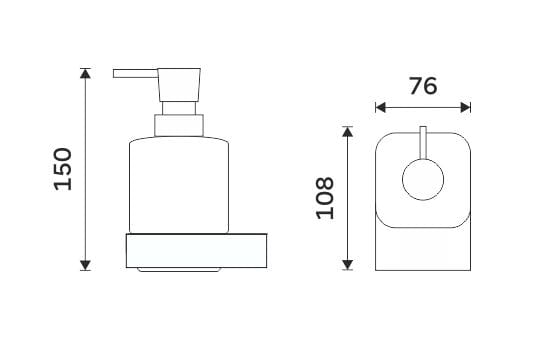 NIMCO NIKAU dávkovač tekutého mydla 320 ml, nástenný, keramika, chróm/biela NK 30031K-26 Technický nákres