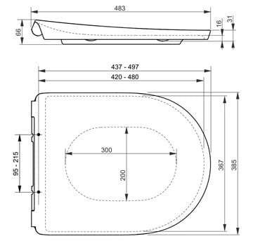 TOTO GP WC sedadlo Slim, Soft-Closing TC524EU Technický nákres