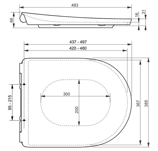 TOTO GP WC sedadlo Slim, Soft-Closing TC524EU Technický nákres