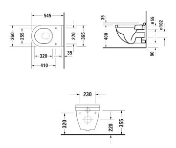 DURAVIT STARCK 3 závesné WC 2206090000 Technický nákres