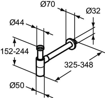 IDEAL STANDARD dizajnový sifón k umývadlu DN32, s prevlečnou maticou 5/4, kartáčované zlato T4441A2 Technický nákres
