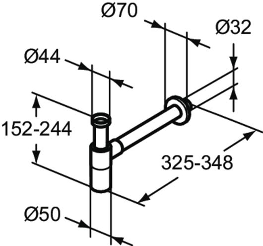 IDEAL STANDARD dizajnový sifón k umývadlu DN32, s prevlečnou maticou 5/4, kartáčované zlato T4441A2 Technický nákres