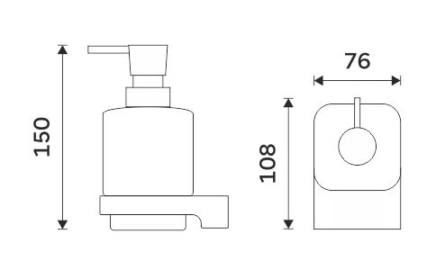 NIMCO MAYA dávkovač tekutého mydla 320 ml, nástenný, keramika, biela MAB 29031K-T-05 Technický nákres