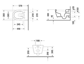 DURAVIT ME BY STARCK závesné WC 2528090000 Technický nákres
