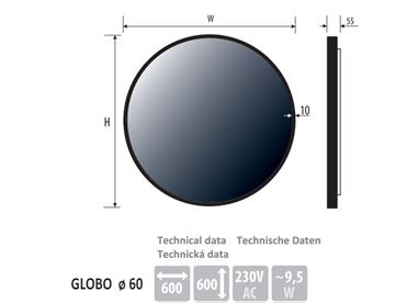 BEMETA GLOBO PLUS zrkadlo 60 cm, s osvetlením 198412031 Technický nákres