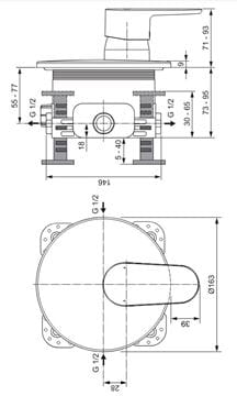 IDEAL STANDARD CERAFINE O sprchová podomíková batéria, matná čierna A7349XG Technický nákres