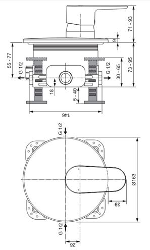 IDEAL STANDARD CERAFINE O sprchová podomíková batéria, matná čierna A7349XG Technický nákres