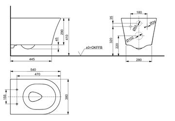 TOTO GP závesné WC, Rimless splachovanie CW553Y Technický nákres