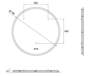 EMCO PURE zrkadlo 79 cm, s osvetlením, s reguláciou teploty svetla, s reguláciou stmievania, so senzorom 441130808 Technický nákres
