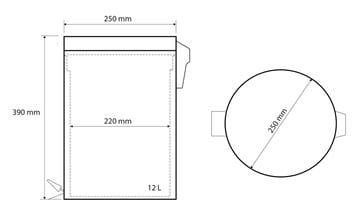 BEMETA odpadkový kôš 12 l, na postavenie, Soft Close 104315032 Technický nákres