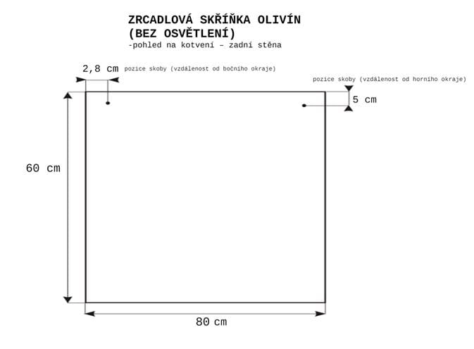 EDEN OLIVÍN zrkadlová skrinka 80x60x18 cm, lamino, dub halifax OLG80/P1 M44M44 Technický nákres