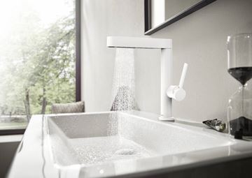 HANSGROHE FINORIS umývadlová stojanková batéria, s vyťahovacou sprškou a odtokovou súpravou, EcoSmart, matná biela 76063700 Obrázek - fotka