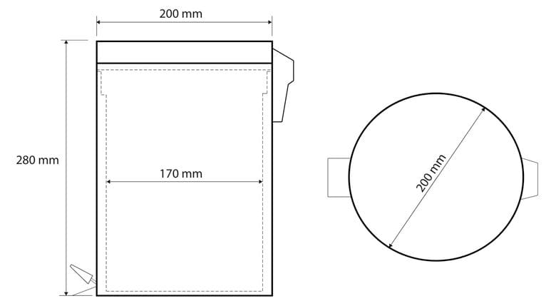 BEMETA odpadkový kôš 5 l, na postavenie 104315012 Technický nákres