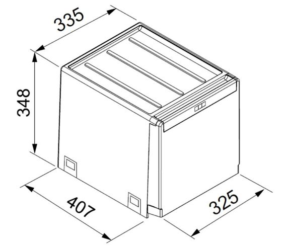 FRANKE CUBE 40 odpadkový kôš na triedený odpad 2x14 l, vstavaný 134.0039.330 Technický nákres