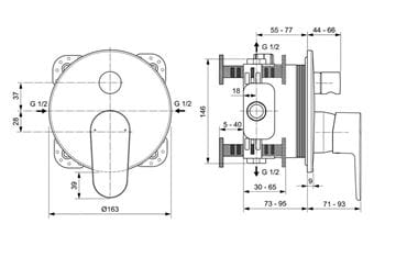 IDEAL STANDARD CERAFINE O vaňová podomietková batéria, s prepínačom, chróm A7350AA Technický nákres