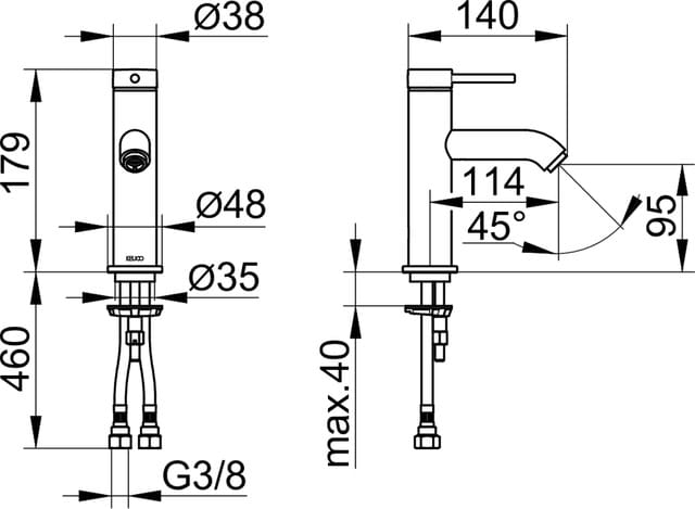 KEUCO IXMO umývadlová stojanková batéria, chróm 59502012100 Technický nákres