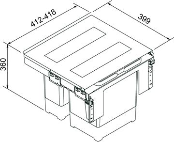 FRANKE GARBO 45-2 odpadkový kôš na triedený odpad 1x12 l+1x18 l, vstavaný 121.0200.692 Technický nákres