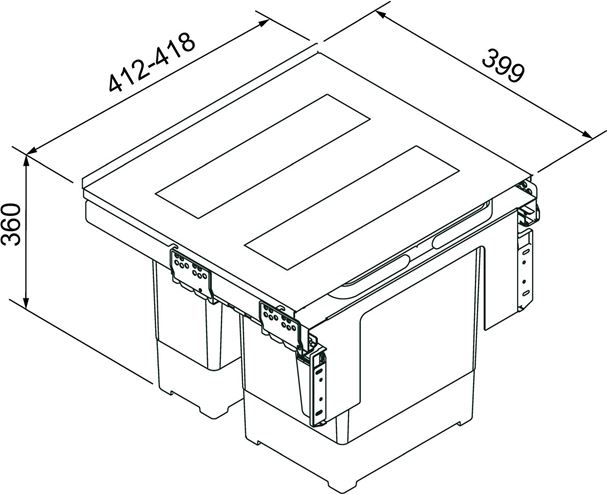 FRANKE GARBO 45-2 odpadkový kôš na triedený odpad 1x12 l+1x18 l, vstavaný 121.0200.692 Technický nákres