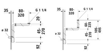 DURAVIT nábytkový sifón k umývadlu DN32, s prevlečnou maticou 5/4 0050760000 Technický nákres