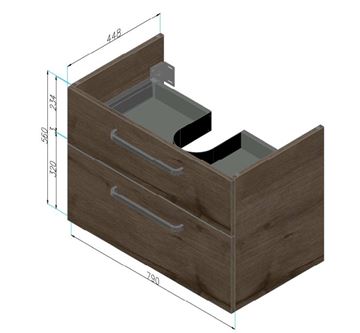 DŘEVOJAS PROJECT SZZ2 80 skrinka pod umývadlo 79x44,8x56 cm, 2 zásuvky, úchytka chróm lesk, biela lesk/biela vysoký lesk 416522-T04 Technický nákres