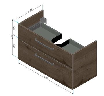 DŘEVOJAS PROJECT SZZ2 100 skrinka pod umývadlo 99x44,8x56 cm, 2 zásuvky, úchytka chróm lesk, biela lesk/biela vysoký lesk 416553-T04 Technický nákres
