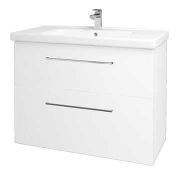 DŘEVOJAS PROJECT SZZ2 100 skrinka pod umývadlo 99x44,8x56 cm, 2 zásuvky, úchytka chróm lesk, biela lesk/biela vysoký lesk 416553-T04 Obrázek - fotka