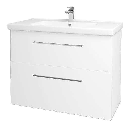 DŘEVOJAS PROJECT SZZ2 100 skrinka pod umývadlo 99x44,8x56 cm, 2 zásuvky, úchytka chróm lesk, biela lesk/biela vysoký lesk 416553-T04 Obrázek - fotka