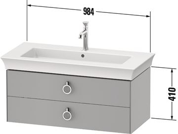 DURAVIT WHITE TULIP skrinka pod umývadlo 98,4x45,8x41 cm, 2 zásuvky, kamenne šedá vysoký lesk WT43520H2H2 Technický nákres