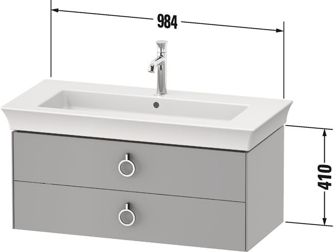 DURAVIT WHITE TULIP skrinka pod umývadlo 98,4x45,8x41 cm, 2 zásuvky, kamenne šedá vysoký lesk WT43520H2H2 Technický nákres