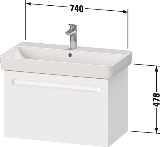 DURAVIT NO.1 skrinka pod umývadlo 74x42,6x47,8 cm, 1 zásuvka, Graphite matt N14283049490000 Technický nákres