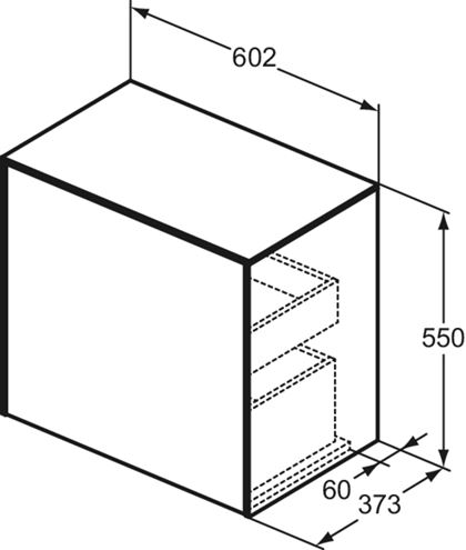 IDEAL STANDARD CONCA nízka skrinka 60x37, 3x55 cm, 1 zásuvka, Push-open, matná biela T4317Y1 Technický nákres