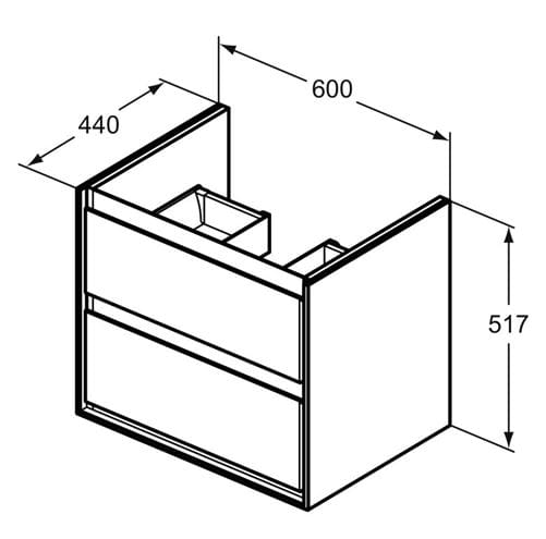 IDEAL STANDARD CONNECT AIR 2 skrinka pod umývadlo 60x44x51, 7 cm, 2 zásuvky, matná čierna / vlašský orech R0473NE Technický nákres