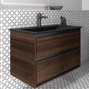 IDEAL STANDARD CONNECT AIR 2 skrinka pod umývadlo 80x44x51, 7 cm, 2 zásuvky, matná čierna / vlašský orech R0474NE Obrázek - fotka
